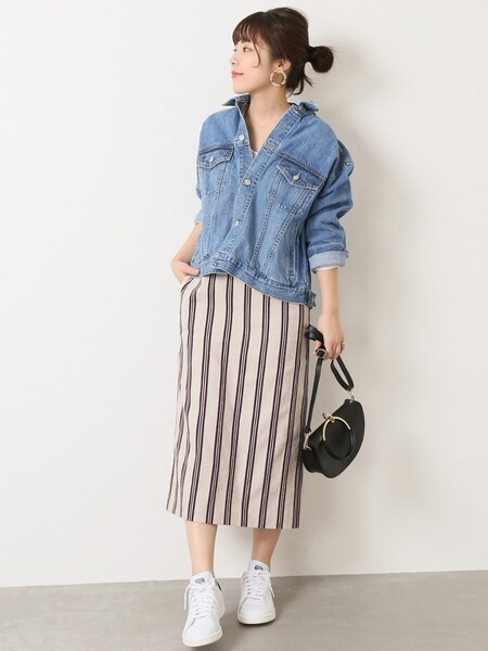 夏物★美品★Spick&Span リネンストライプタイトスカート 定価16,500円 ナチュラル スピック&スパン 麻 オフィス 通勤