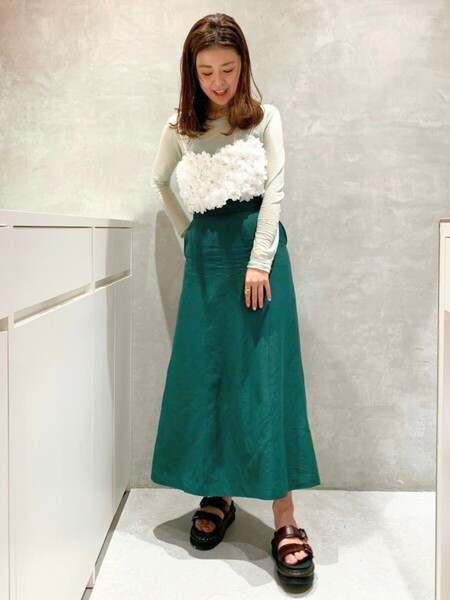 春夏物★美品★U by Spick & Span 裾フレアロングスカート 定価12,100円 グリーン ユーバイスピック&スパン カジュアル ベイクルーズ