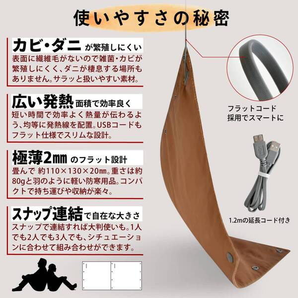◎ホットマット usb ミニ 一人用 38x35cm 折りたたみ 電気マット