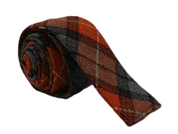 【新品】送料無料 Helios CHECK WOOL TIE ORANGE・日本製・ネクタイ・ナロータイ・メンズ・ビジネス・フォーマル・カジュアル・スクエア
