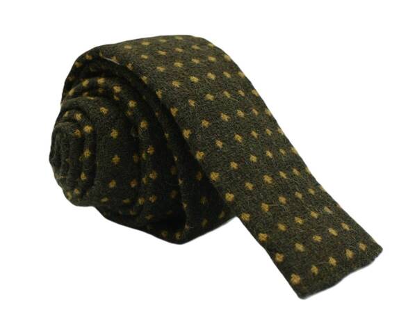 【新品】送料無料 Helios WOOL DOT KNIT TIE OLIVE・日本製・ネクタイ・ナロータイ・メンズ・ビジネス・フォーマル・カジュアル・スクエア