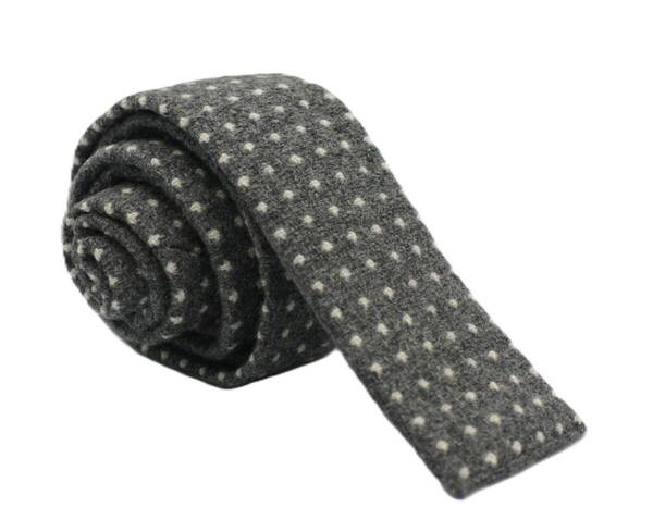 【新品】送料無料 Helios WOOL DOT KNIT TIE GRAY・日本製・ネクタイ・ナロータイ・メンズ・ビジネス・フォーマル・カジュアル・スクエア