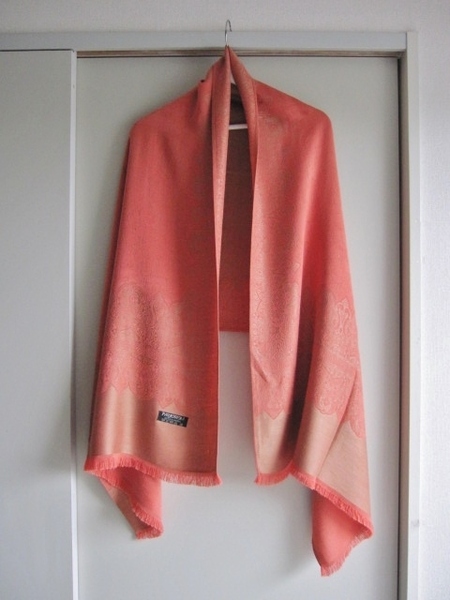 Pashmina ストール 幅69cm×長さ約180cm(フリンジ含む)パシュミナ100% 美品 大判 ショール 肩掛け羽織 マフラーレア