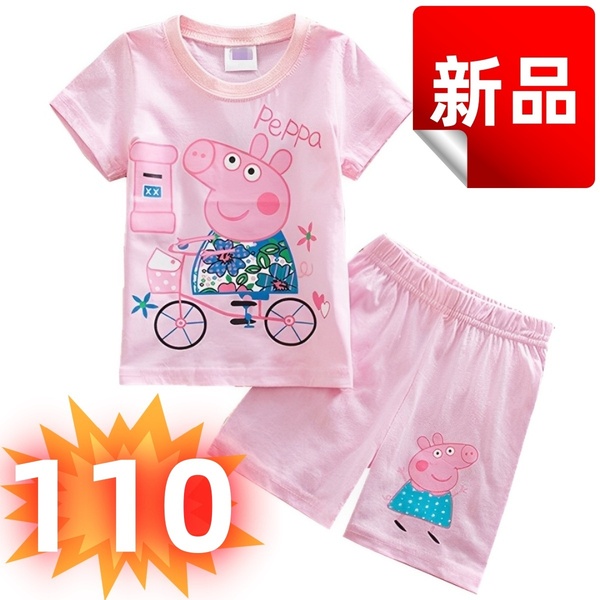 ★新品★ペッパピッグ 上下セット 半袖Tシャツ&ショートパンツ 女の子 キッズパジャマ 子供服 ルームウェア コットン 綿100% 110cm ピンク