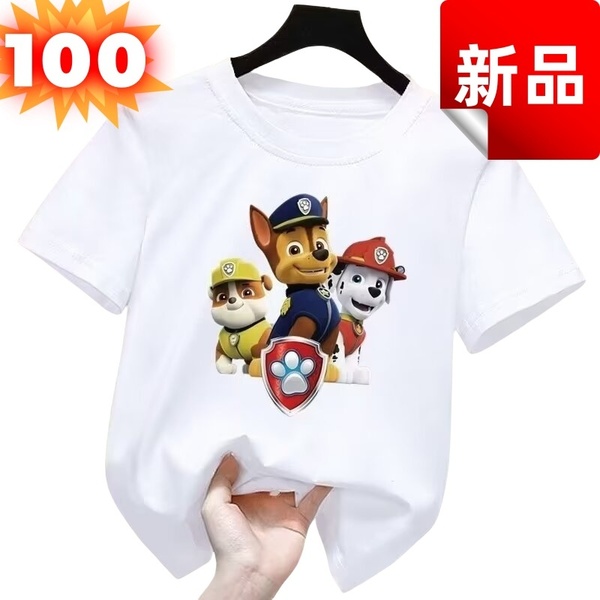 ★新品★パウパトロール Tシャツ 子供服 キッズ 半袖 男の子 女の子 キャラクター 100 白 プレゼント 誕生日 保育園 幼稚園 小学生