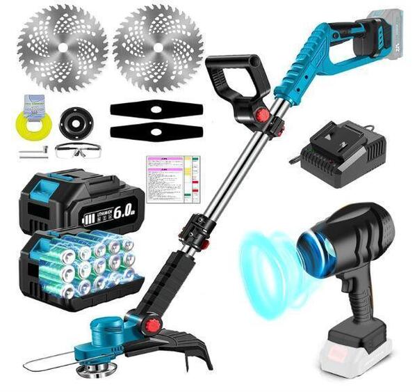 充電式 草刈り機 ブロワー 18V 互換 6Ahバッテリ2個 23-25cm刃幅