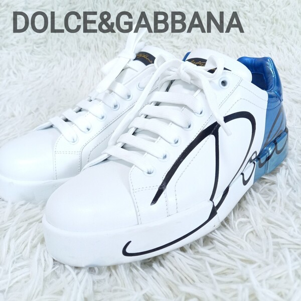 【美品】 DOLCE&GABBANA ドルチェアンドガッバーナ D&G バイカラー スニーカー エナメル 靴 シューズ 白 青 ブルー ホワイト メンズ 7 1/2