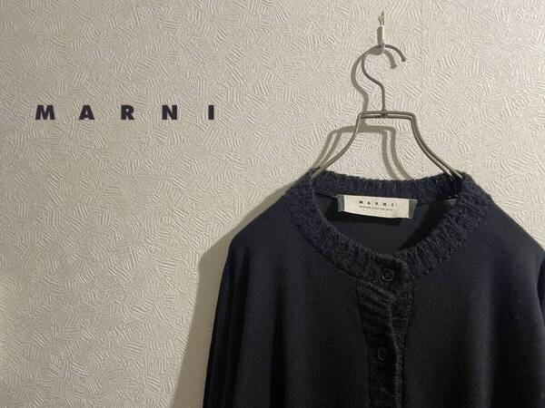◯ イタリア製 MARNI ラウンドネック カーディガン / マルニ ウール アルパカ ドルマンスリーブ ブラック 黒 38 Ladies #Sirchive