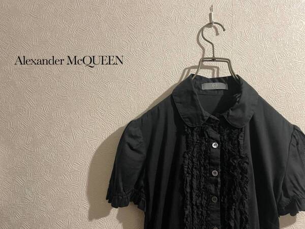 ◯ ALEXANDER McQUEEN カットアウト スカート ワンピース / アレキサンダー マックイーン フリル フレア ブラック 黒 38 Ladies #Sirchive
