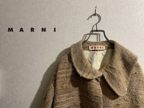 ◯ イタリア製 MARNI アシンメトリー トッパー ジャケット / マルニ コート ショート シルク ジュート ベージュ 40 Ladies #Sirchive