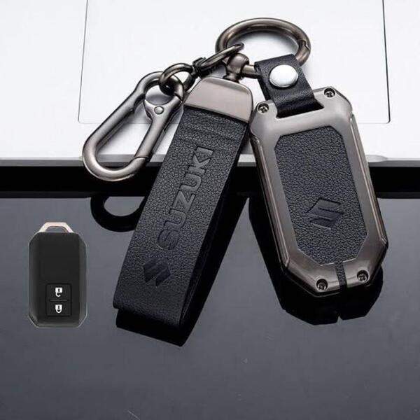 スズキ車対応 スマートキーケース 【ブラック】黒 ジムニー ワゴンR ハスラー スイフト ソリオ スペーシア エスクード レザー メタル 頑丈