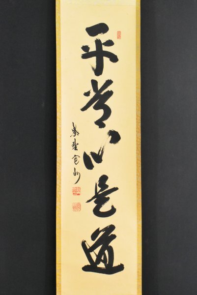 真作】掛軸 佐藤朴堂 平常心是道 力強い筆致 書の芸術 共箱入 Q185