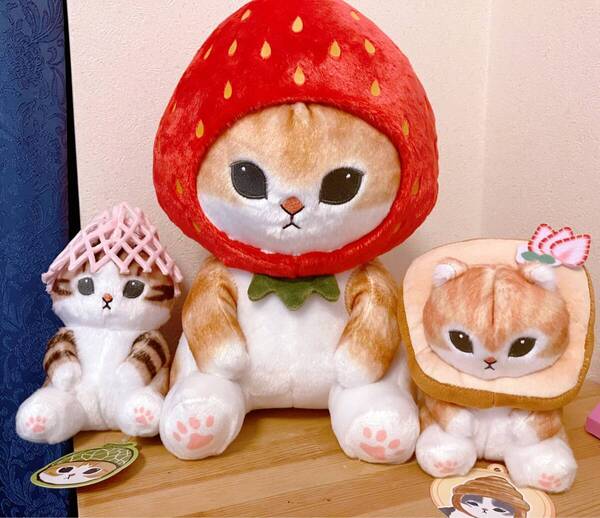 【送料無料】mofusand フルーツにゃん BIGぬいぐるみ パンにゃん 3個セット タグ付 モフサンド ぬいぐるみ プライズ いちご フルーツ