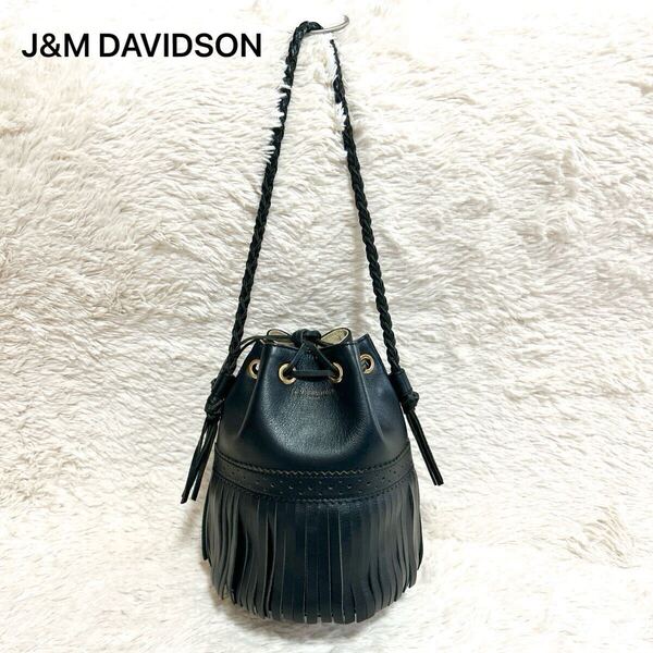 J&M DAVIDSON ジェイアンドエムデヴィッドソン カーニバル S ショルダーバック 巾着 フリンジ 黒 ブラック レザー ゴールド金具