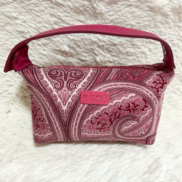 エトロ ETRO ハンドバッグ ポーチ ミニバック ペイズリー 総柄 イタリア製 2WAY ピンク 防水 軽量