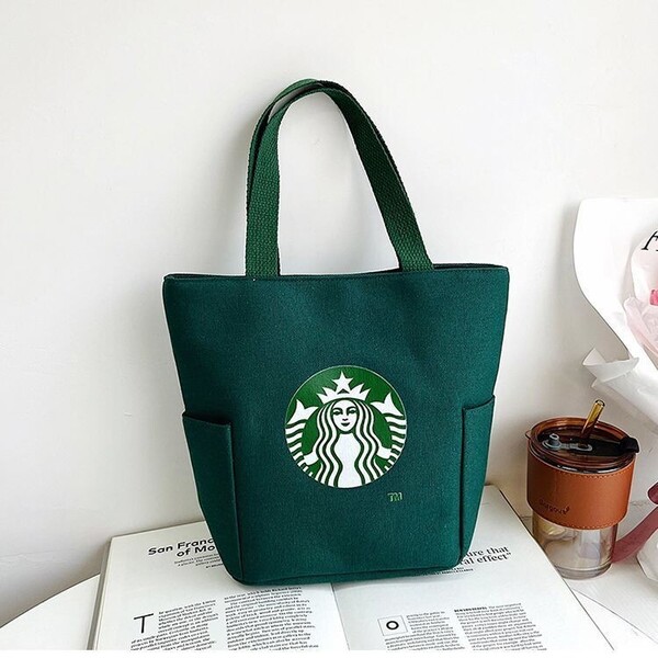【スターバックス】スタバ トートバック ハンドバッグ小物入れ 磁石止め 海外限定 ブラック