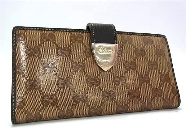 GUCCI グッチ 二つ折り長財布 GG柄 キャンバス ブラウン