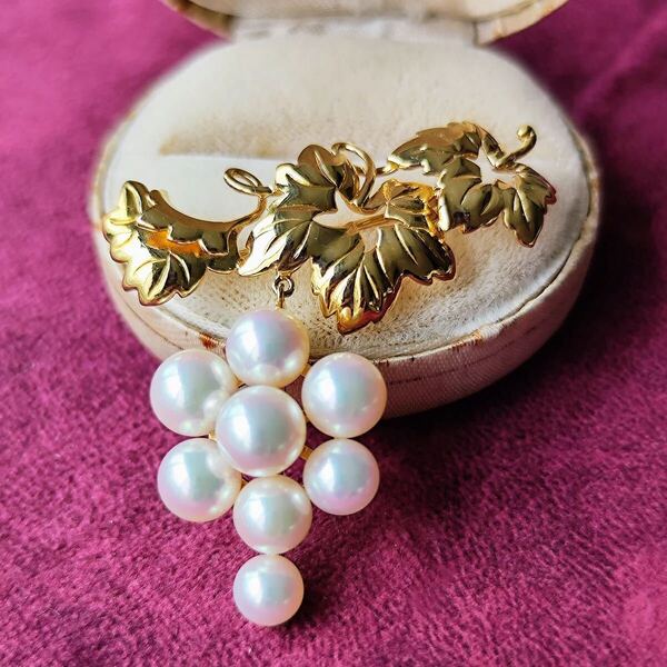 MIKIMOTO ミキモト あこや真珠 葡萄 ブローチ兼ペンダントトップ 18金
