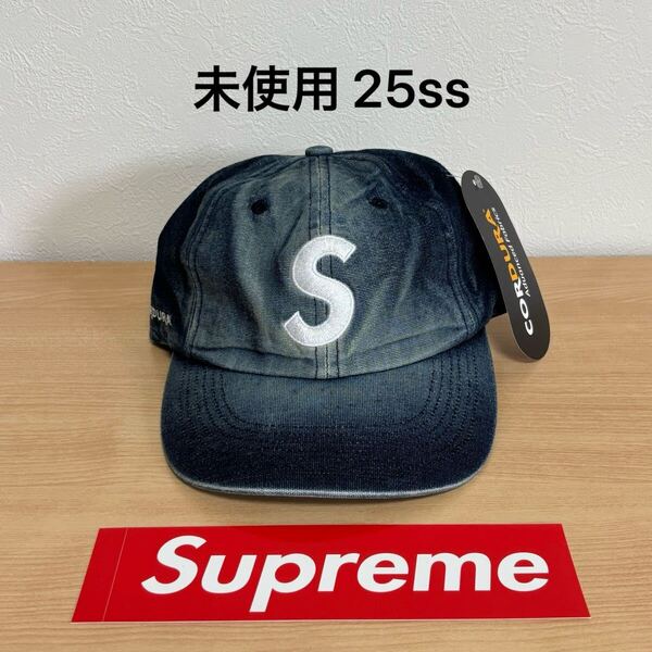 25ss Cordura Denim S Logo 6-Panel Bleached Indigo タグ ステッカー付 Supreme Online シュプリーム キャップ ロゴ インディゴ デニム
