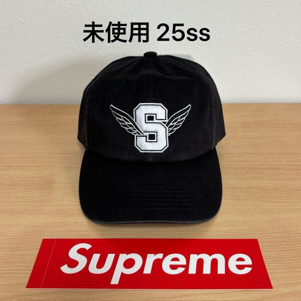 25ss Supreme Wings Logo 6-Panel Black タグ ステッカー付 Supreme Online シュプリーム キャップ ロゴ 黒 S