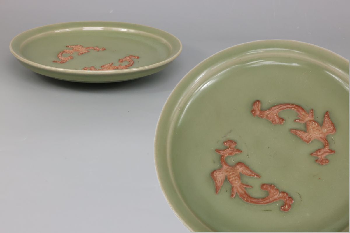コレクター買取品 中国美術 青磁 双耳付 花器 花瓶 置物 古美術