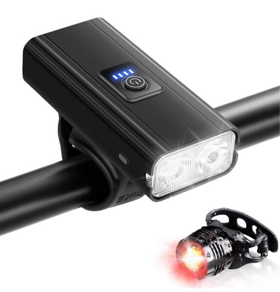 自転車 LED ライト ヘッドライト フロントライト USB充電式 防水 電池残量表示 大容量 4800mAh 後付け 調光 テールライト付 【新品】