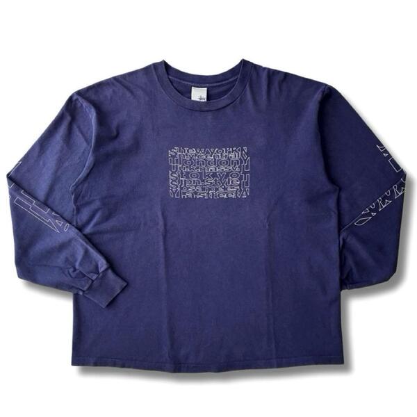 銀タグ 00s USA製 OLD STUSSY ビッグ4 長袖 Tシャツ ロンT ネイビー XL シャドーマン スカルボーン コラボ 紺タグ 金タグ 黒タグ Vintage