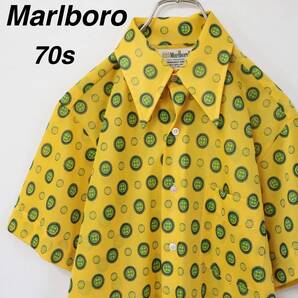 【70s】マルボロ 総柄シャツ 小紋柄 煙草 タバコ Sサイズ ビンテージ 古着