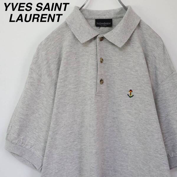 【大人気】イヴサンローラン ポロシャツ 刺繍ロゴ YSL グレイ L 鹿の子