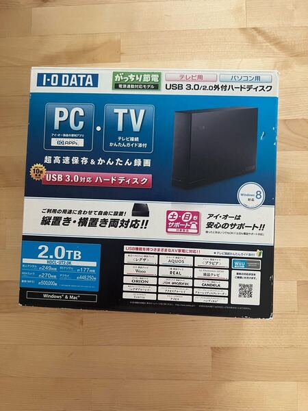 IO DATA 外付けハードディスク HDCL-UT2.0K アイオーデータ USB3.0 テレビ/パソコン用 中古美品 送料無料