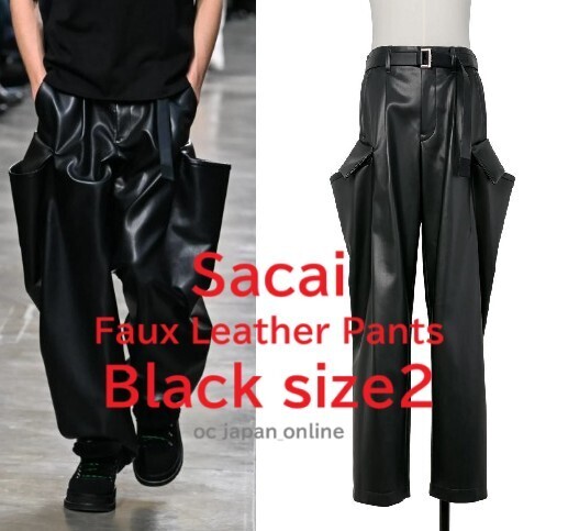■激レア!!■新品タグ付■SACAI 25AW Faux Leather Pants■size1■黒■SACAIロゴハンガー付■サカイ フェイクレザーパンツ■即日配送