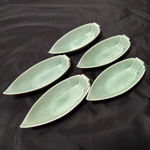 新品 有田焼 深川製磁 百年庵 笹型 銘々皿5個 料亭 レストラン 節句 テーブルコーディネート お祝い おもてなし