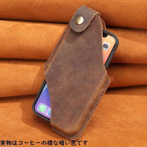 新品 本革レザー スマホバッグ ホルダーケース メンズ ブラウン 茶色 ヌバッグ ベルトポーチ ウエストバッグ 携帯電話 iPhone アンドロイド