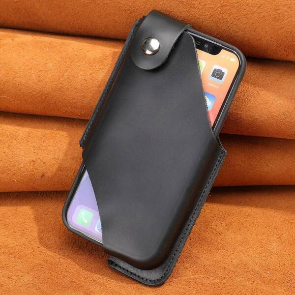 新品 本革レザー スマホホルダー ウエストバッグ ブラック 携帯電話バッグ iPhone スマホポーチ アンドロイド ベルトポーチ 送料無料