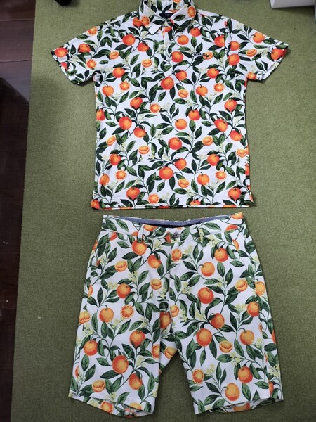 送料¥0 美品 セットアップ Callaway キャロウェイ 柄 ポロシャツ ハーフパンツ M