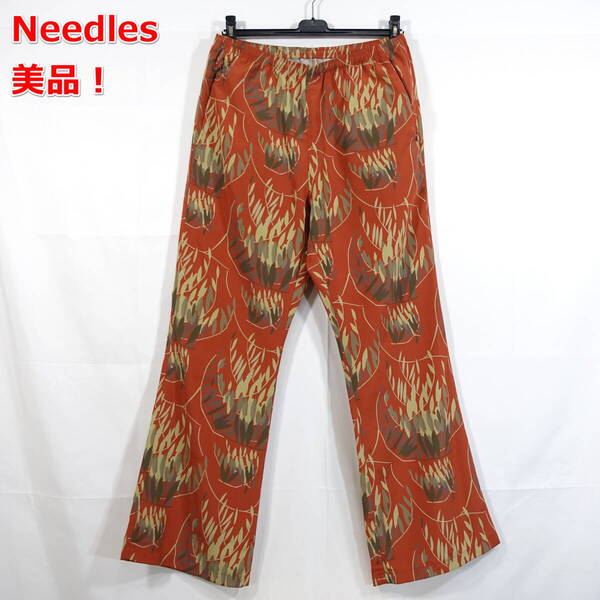 【美品】ニードルス ボタニカル柄 イージーパンツ Needles (W.U. Straight Pant - Poly Faille) サイズM オレンジ系