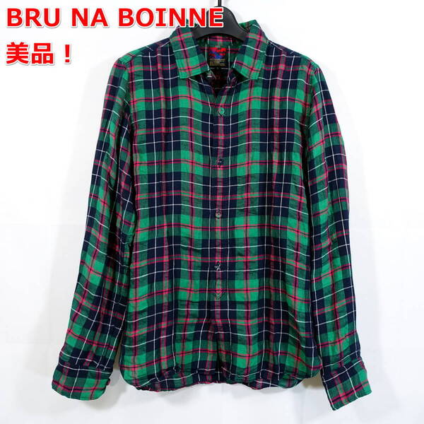 【美品】ブルーナボイン リネン混 チェックシャツ BRU NA BOINNE サイズ0(S相当)