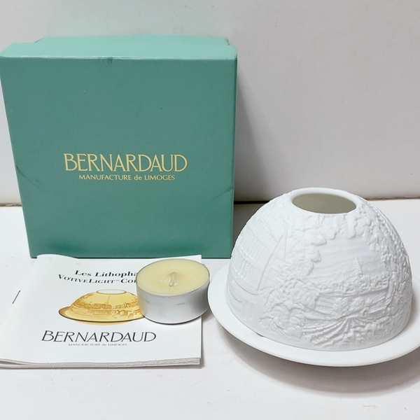 送料無料 即決 未使用★BERNARDAUD ベルナルド キャンドルスタンド ホルダー インテリア 置物 花柄 透かし フランス製 長期保管品
