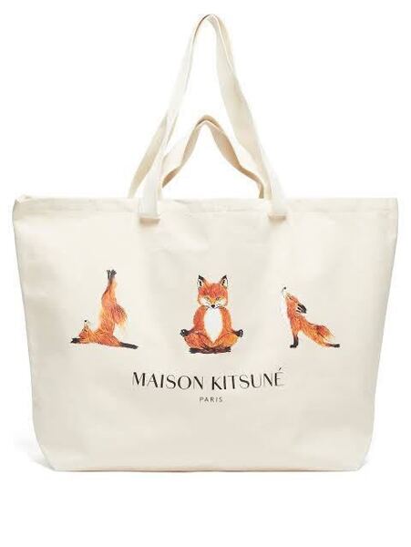 ★MAISON KITSUNE メゾンキツネ XXL トートバッグ ヨガ 2way 肩がけ ハンドバッグ 未使用 コットン ロゴ ベージュ