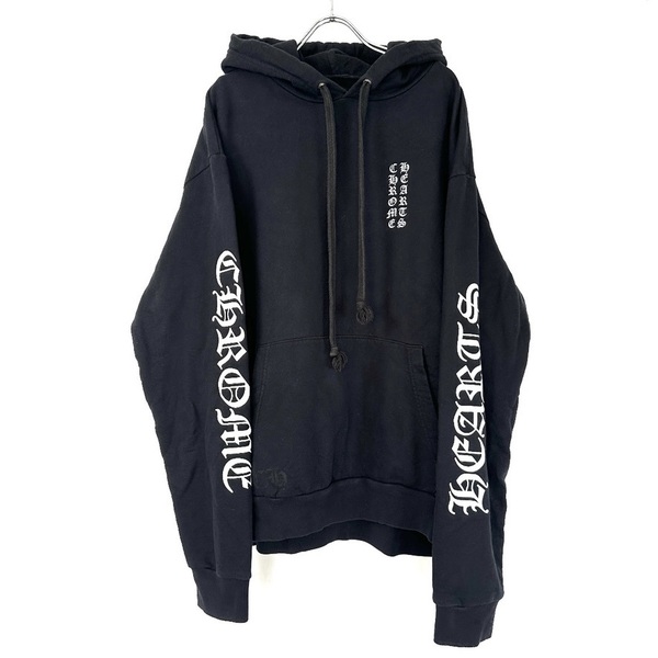 正規品◇Chrome Hearts クロムハーツ SWTSHRT PLVR 袖ロゴプリントプルオーバーフーディ パーカー ブラック L ユニセックス