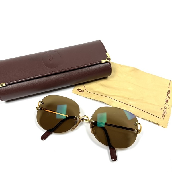希少◇Cartier カルティエ リムレス ダブルポイント メガネ サングラス Cモチーフ ヴィンテージ メンズ レディース ユニセックス