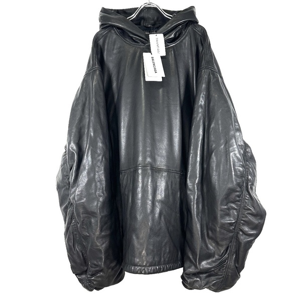 超希少◇BALENCIAGA バレンシアガ オーバーサイズ レザー パーカー フーディ 22AW 定価100万円以上 ブラック ユニセックス
