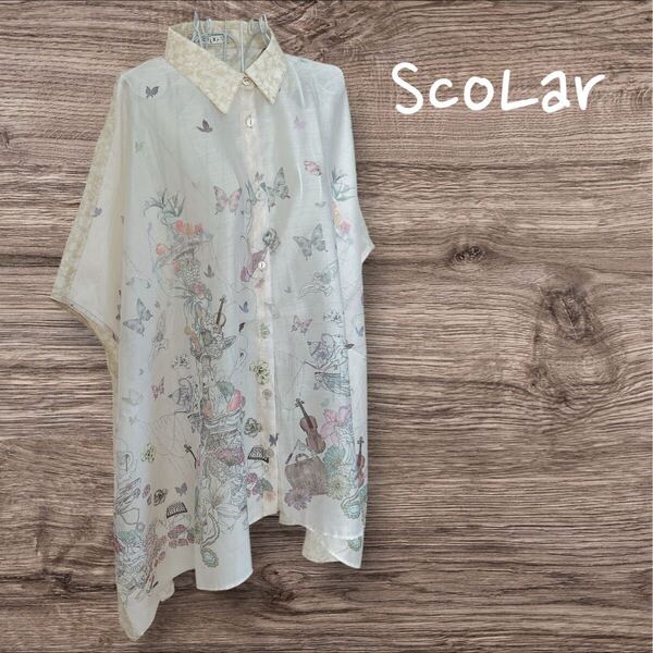 is ScoLar(イズスカラー) 花蝶線描きプリント 切替チュニックシャツ