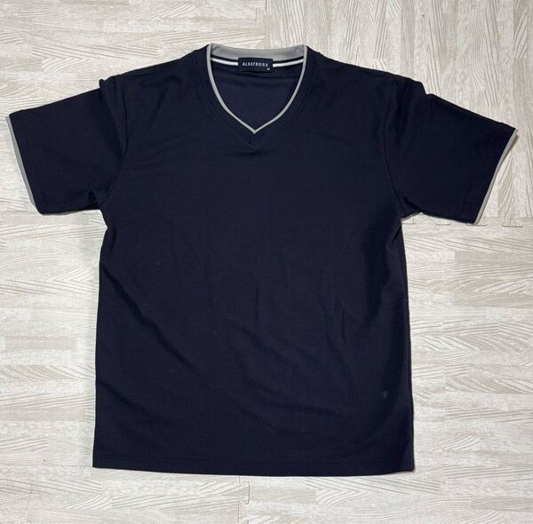 ALBATROSS【アルバトロス】ゴルフウェア 半袖Tシャツ M ポリエステル100% Vネック 速乾 ネイビー ドライワッフルレイヤード (送料無料 N6