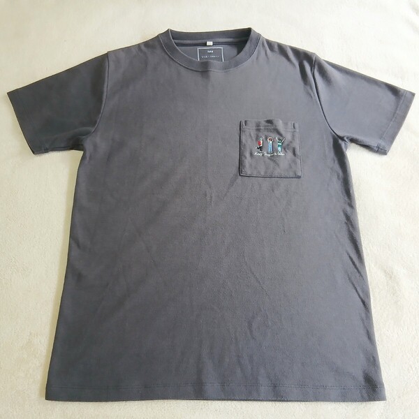 ikka Sサイズ Tシャツ グレー 灰色 刺繍 ポケット付き SMALL 夏 半袖 コックス イッカ 丸首 メンズ ユニセックス 中古 古着 送料無料 M6