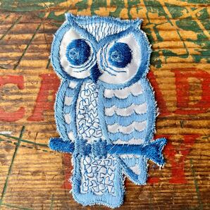 【USA vintage】ワッペン Owl blue フクロウ 刺繍 アメリカ ビンテージ