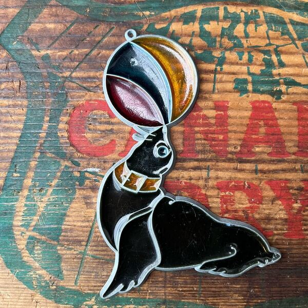 【USA vintage】stained glass Sea lion ステンドグラス アシカ サンキャッチャー アメリカ ビンテージ