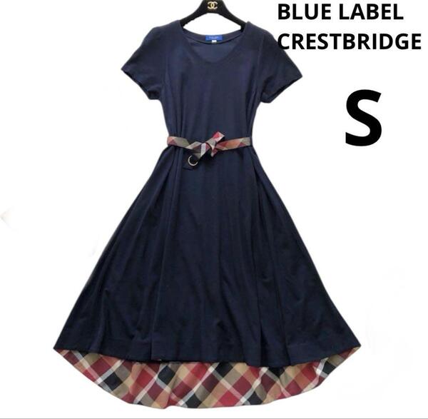 BLUE LABEL CRESTBRIDGE ブルーレーベルクレストブリッジ ワンピース リボン チェック柄 36 S相当 金金具