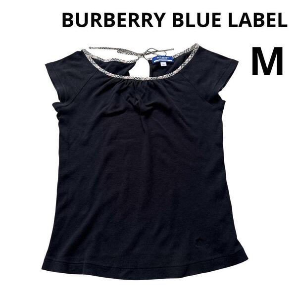 BURBERRY BLUE LABEL バーバリーブルーレーベル トップス M 38 ノバチェック リボン 黒系 ブラック系 ホースロゴ