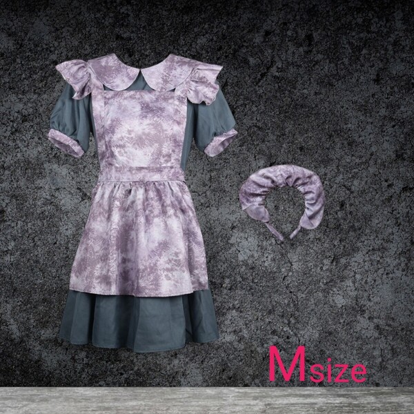 【グレー・M】メイド服 セット シック 大人 クラシカル ゴシック ミニスカート ワンピース ホラー喫茶 闇 ゾンビ ハロウィン 学祭 コスプレ